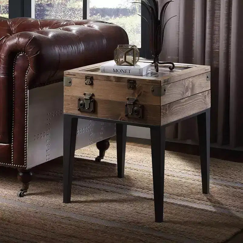 20" Kolin Accent Table Rustic Oak/Matte Gray - Acme Furniture: Display Case, Beveled Glass, No Assembly