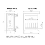 Savannah Chairside Magazine End Table with Pull Out Shelf Ivory with Natural Wood Top - Alaterre Furniture