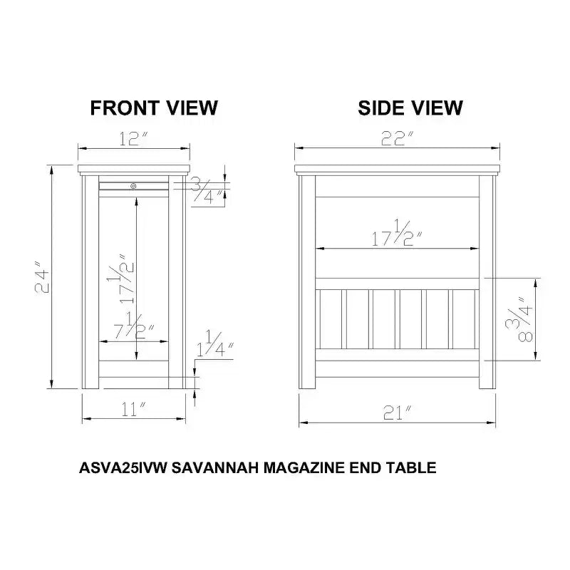 Savannah Chairside Magazine End Table with Pull Out Shelf Ivory with Natural Wood Top - Alaterre Furniture