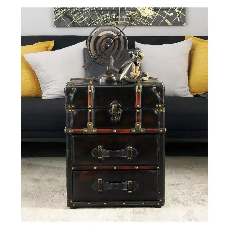 Wood and Faux Leather Trunk End Table Espresso Brown - Olivia & May: No Assembly, 2 Drawers, Indoor Use