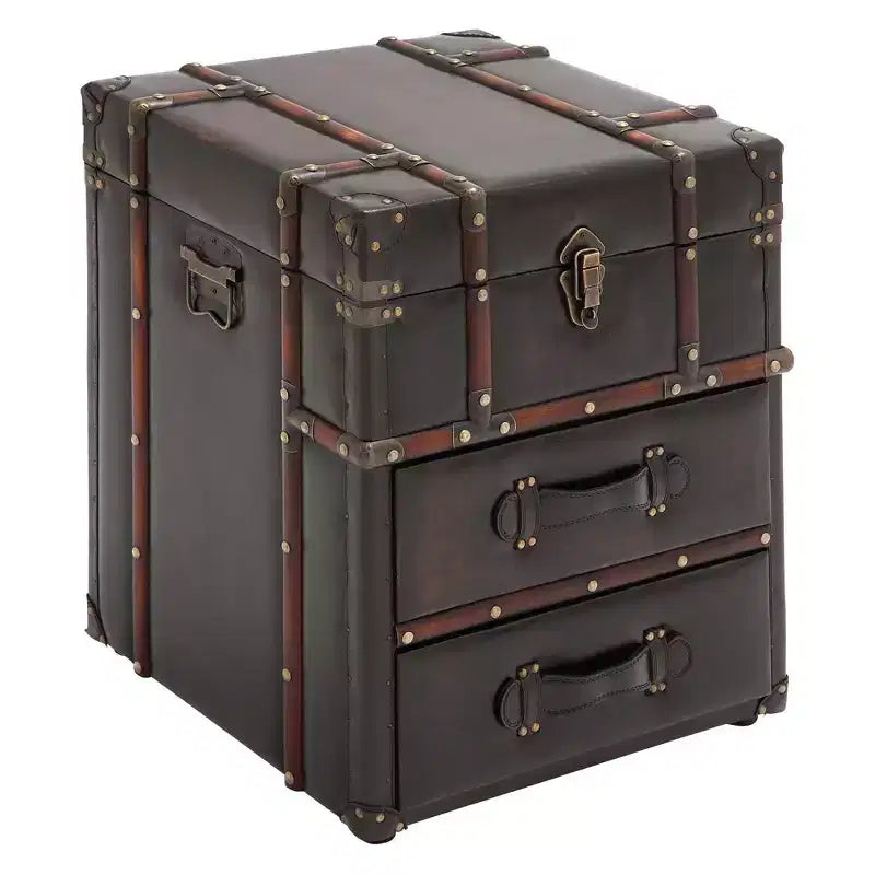 Wood and Faux Leather Trunk End Table Espresso Brown - Olivia & May: No Assembly, 2 Drawers, Indoor Use