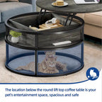 Table basse ronde relevable et extensible avec rangement dissimulé