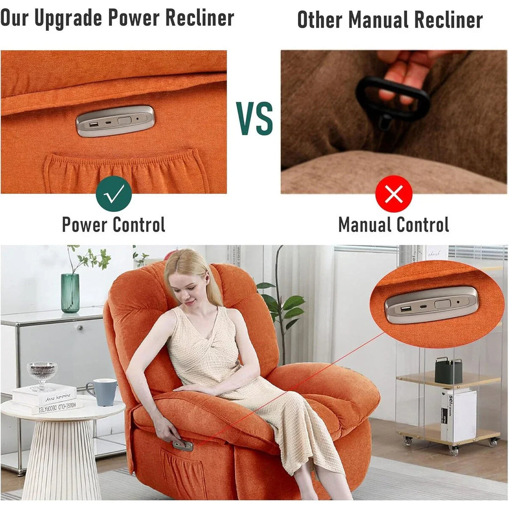 Fauteuil inclinable pivotant XINMICS, Fauteuils inclinables à bascule de massage avec fonction chauffante, ports USB, USB-C et pochette latérale
