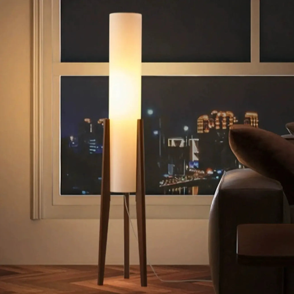 Vintage Wooden Torch LED Floor Lamps with Fabric Shade