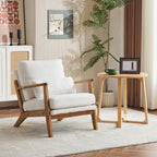 Fauteuil d'appoint rembourré en mélange de lin avec pieds en bois et un oreiller beige