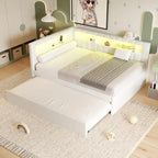 Lit plateforme rembourré avec ports USB et éclairage LED - Cadre de lit double/simple avec 2 tiroirs de rangement - Chambre à coucher moderne