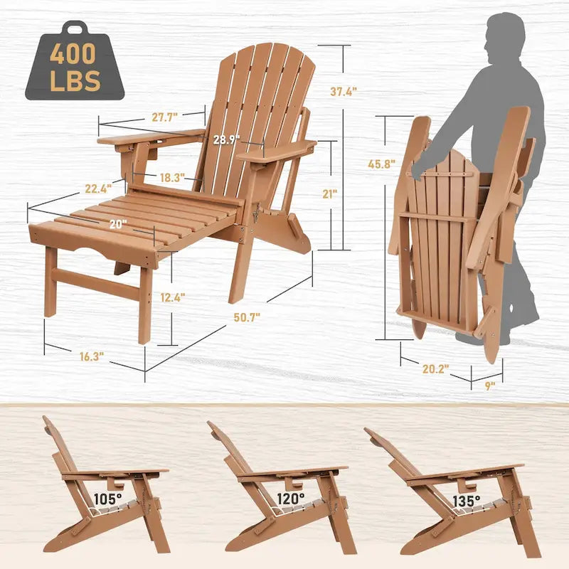 Chaise Adirondack pliante et réglable Vrakae avec ottoman