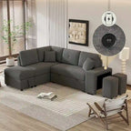 Canapé d'angle convertible avec pouf de rangement, canapé-lit pour salon