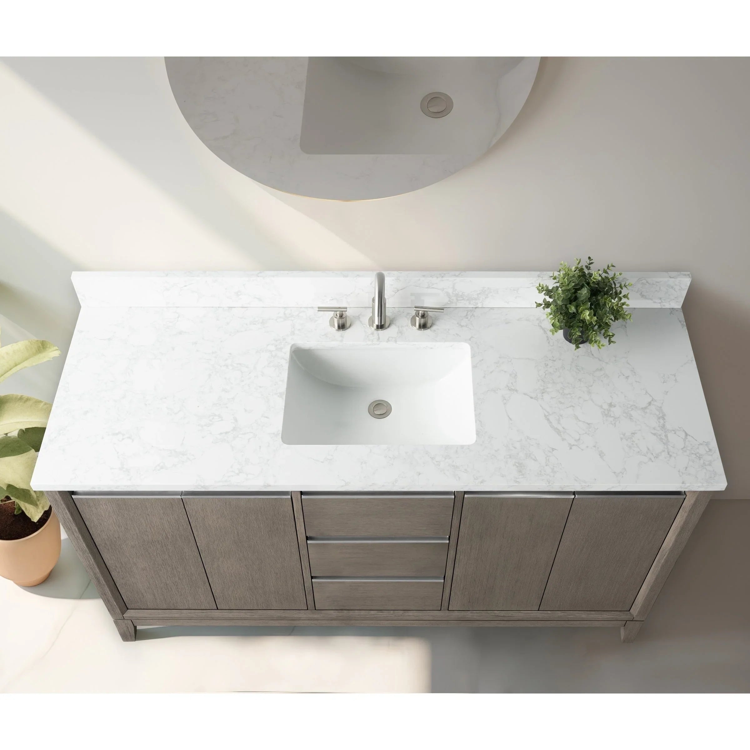 Meuble-lavabo Vanity Art avec évier en céramique et dessus en marbre reconstitué