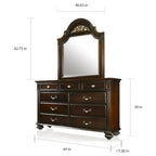 Commode traditionnelle à 9 tiroirs et miroir, 2 pièces