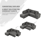 Canapé d'angle convertible avec pouf de rangement, canapé-lit pour salon
