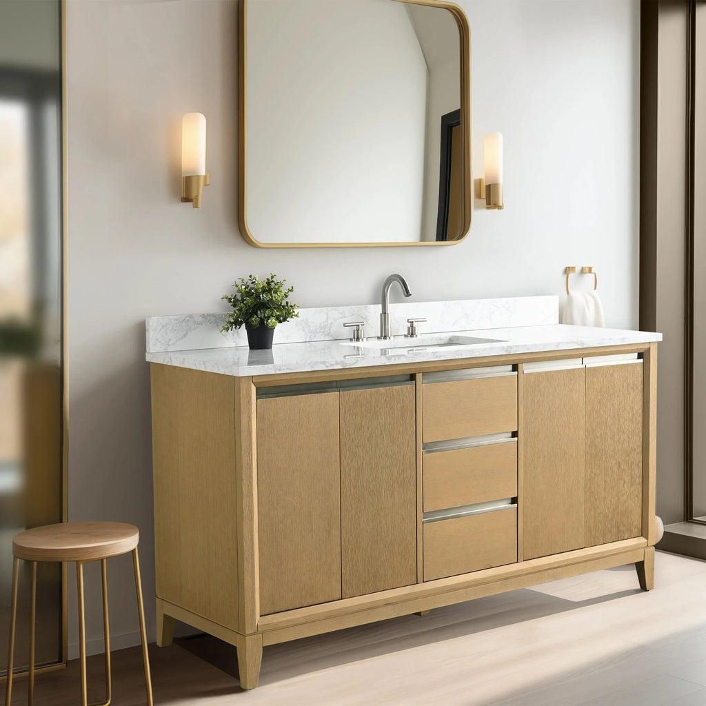 Meuble-lavabo Vanity Art avec évier en céramique et dessus en marbre reconstitué