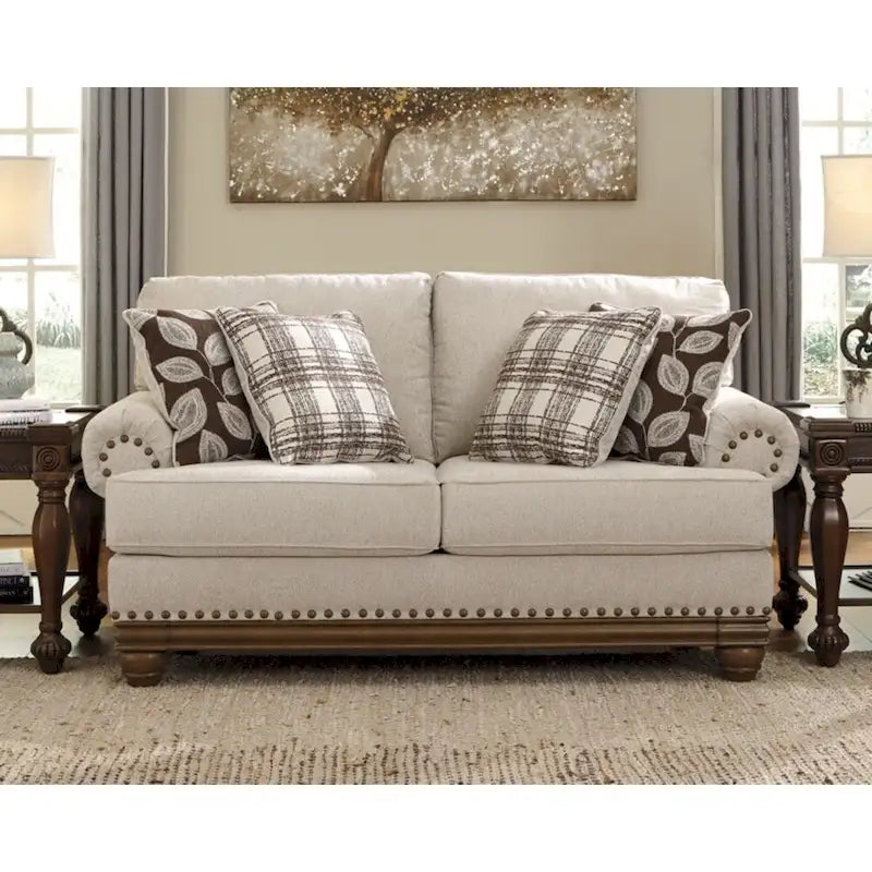 Causeuse traditionnelle marron blé avec clous décoratifs