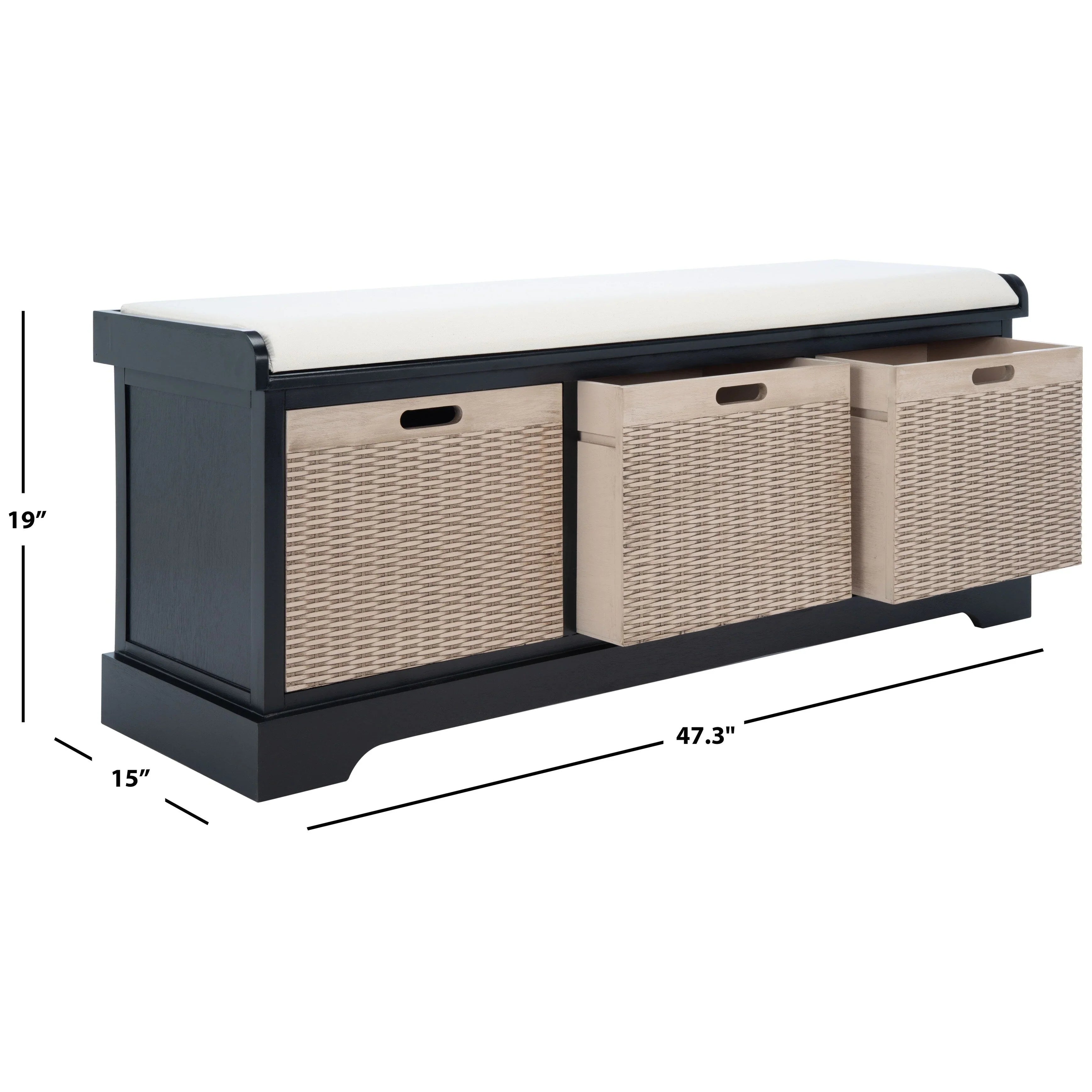 Banc de rangement SAFAVIEH Fiorello 3 tiroirs avec coussin - 47,3 L x 15 P x 19 H - 47Lx15Px19H