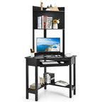 Bureau d'angle triangulaire avec huche - Étagères - Tablette clavier - Noir/Blanc