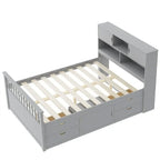 Lit plateforme capitaine double/grand avec 4 tiroirs et étagères de rangement, cadre de lit en bois massif avec tête de lit bibliothèque de rangement