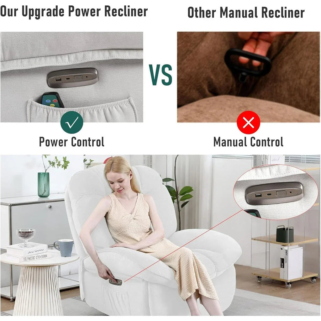 Fauteuil inclinable pivotant XINMICS, Fauteuils inclinables à bascule de massage avec fonction chauffante, ports USB, USB-C et pochette latérale