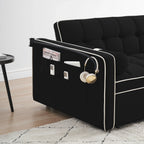 Canapé-lit convertible en velours 55'' 2 places avec lit gigogne, dossier inclinable, poches latérales et support de téléphone