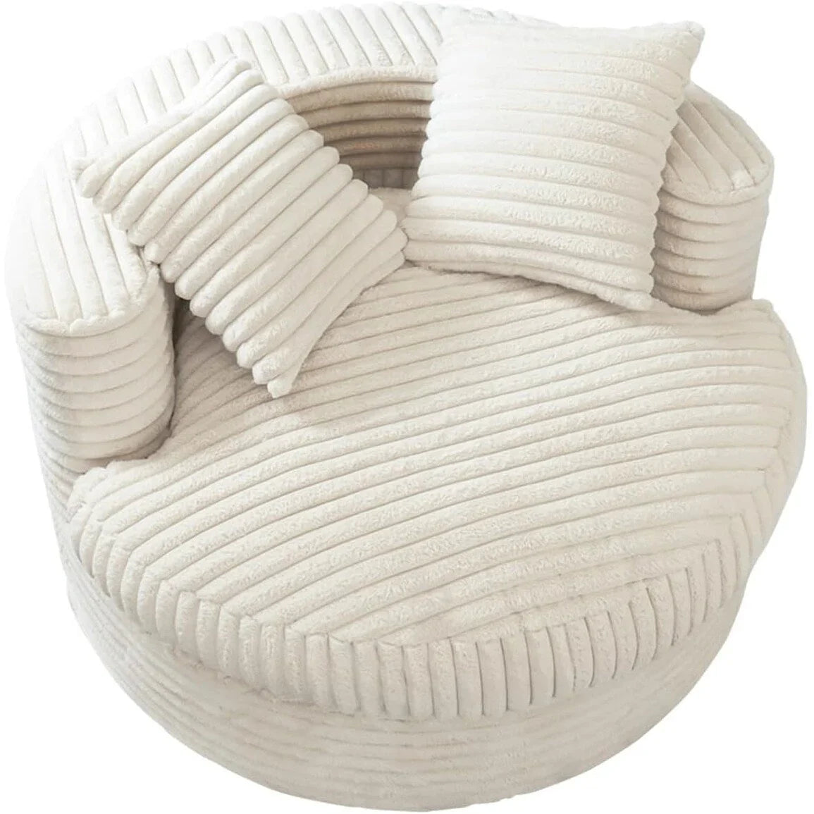 WOWMAX 47 Chaise Longue Ronde Intérieure, Canapé de Sol Surdimensionné en Velours Côtelé avec 2 Coussins Décoratifs
