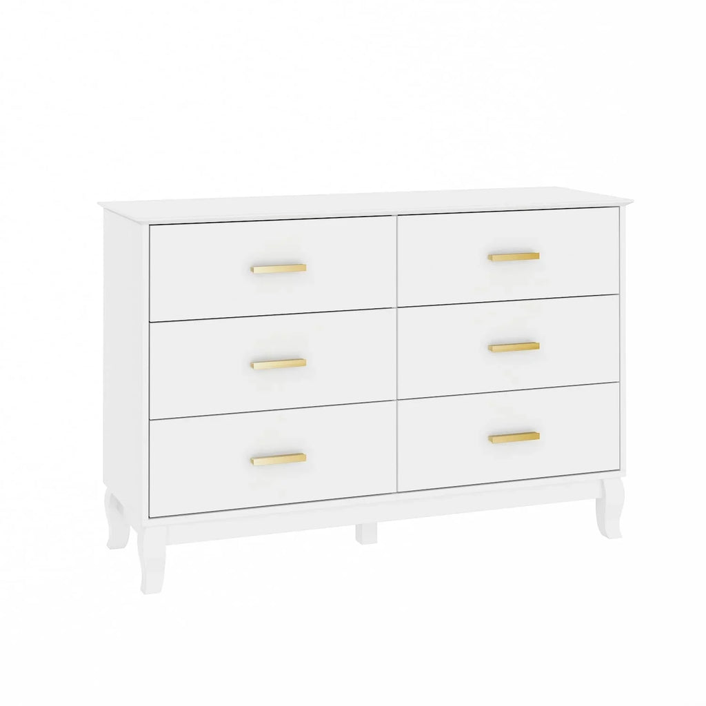 Commode double Timechee 6 tiroirs 47,2 po de largeur, pieds en bois massif, fini laqué