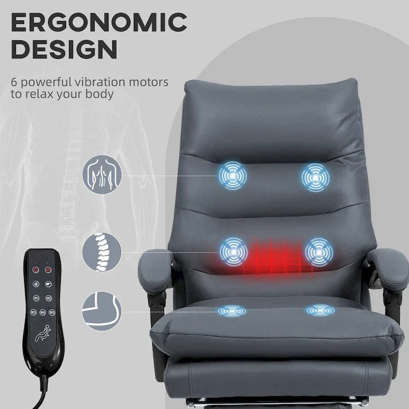 Fauteuil de bureau massant, chauffant et inclinable en microfibre Vinsetto avec vibrations