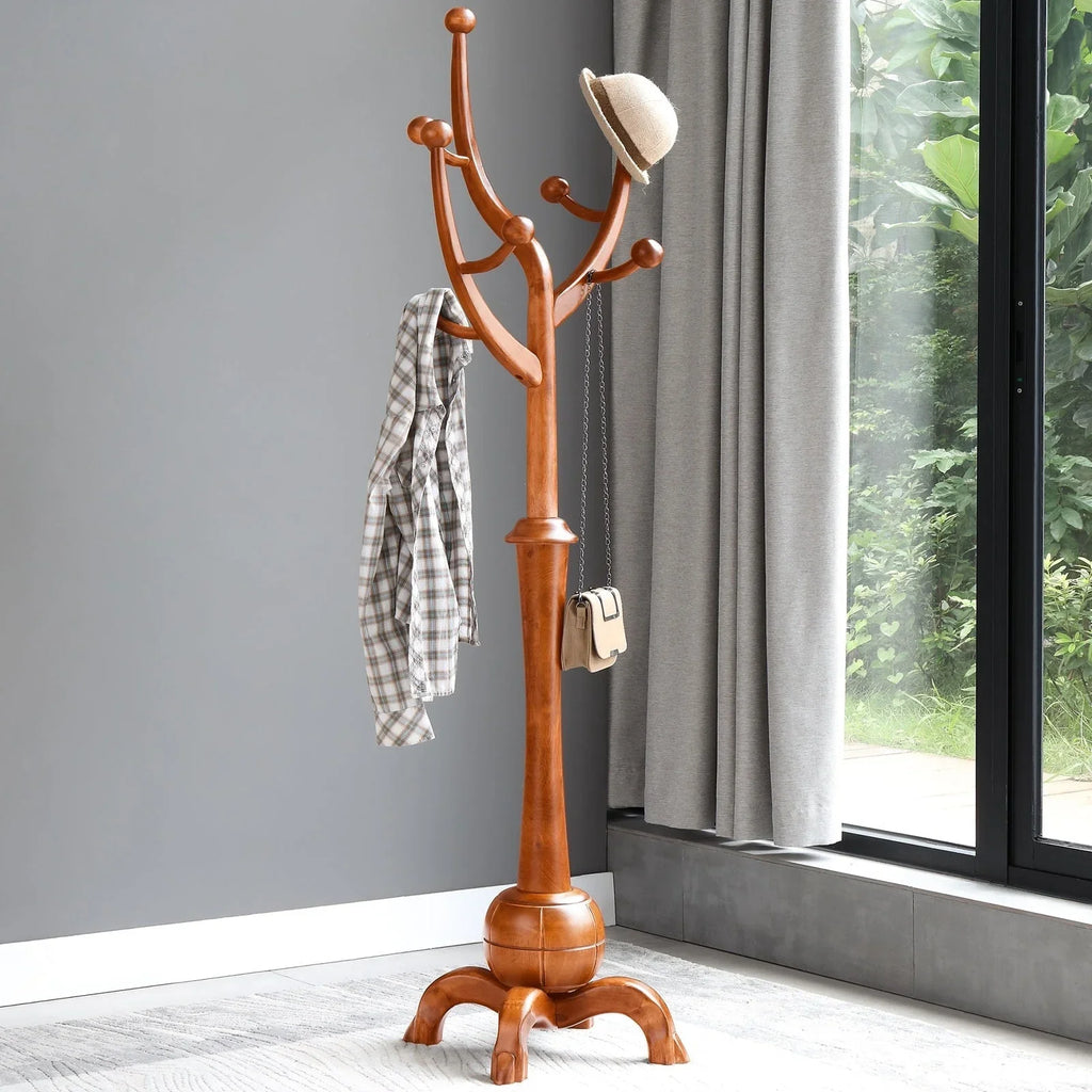 Porte-manteau sur pied en bois d'hévéa à motif de branches d'arbre avec 8 crochets - 24,5 l x 70,87 h