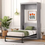 Lit escamotable simple, se plie en armoire, gris