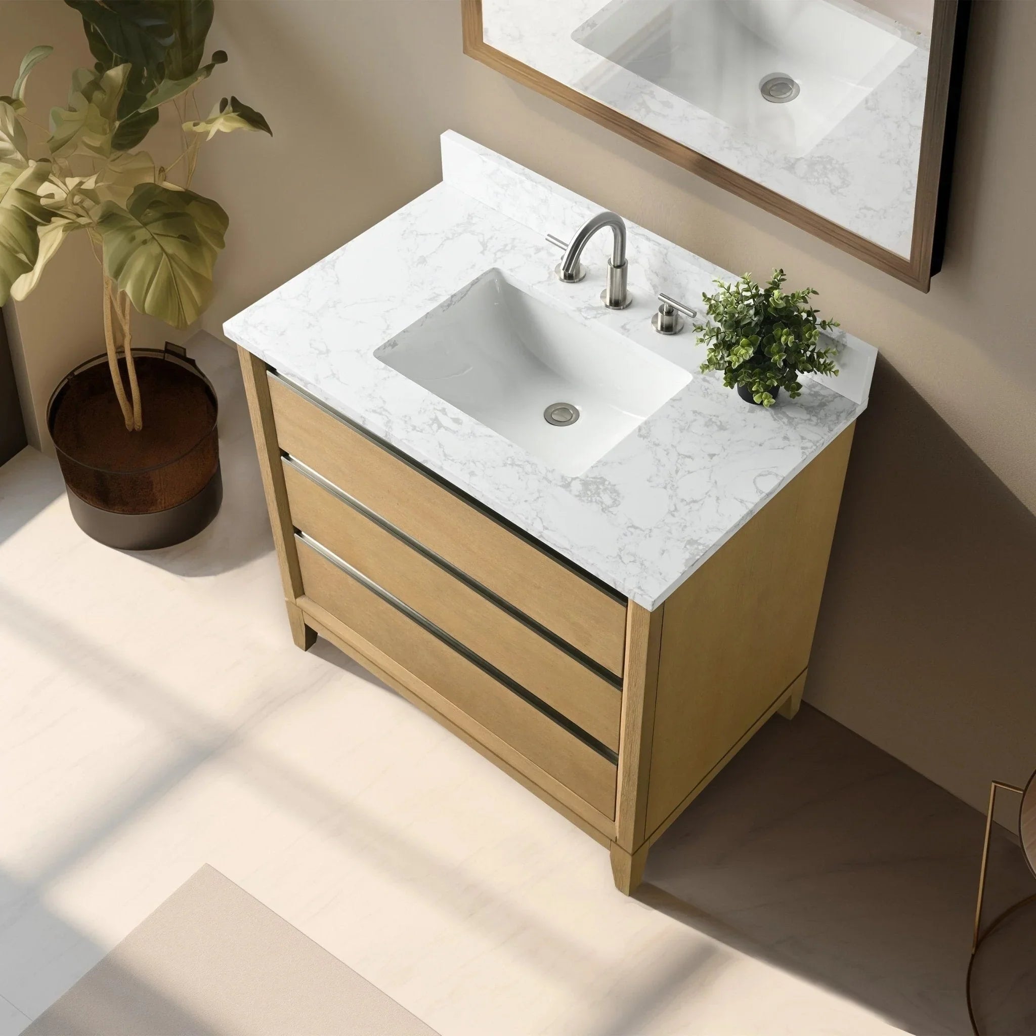Meuble-lavabo Vanity Art avec évier en céramique et dessus en marbre reconstitué