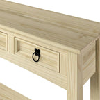 Console de couloir rustique en pin massif, blanc cérusé / marron antique / gris cérusé / non peinte, 3 tiroirs