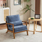 Fauteuil d'appoint rembourré en mélange de lin avec pieds en bois et un oreiller beige