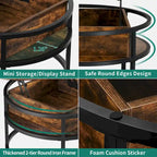 Table basse ronde relevable et extensible avec rangement dissimulé