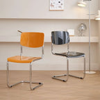 Chaise de salle à manger simple en métal sans accoudoirs, dossier plein, jaune