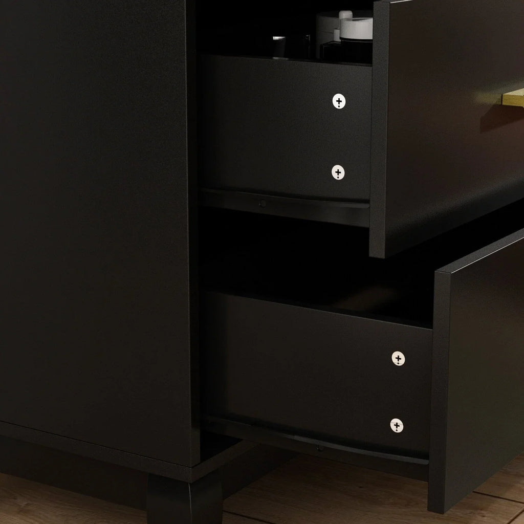 Commode double Timechee 6 tiroirs 47,2 po de largeur, pieds en bois massif, fini laqué