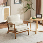 Fauteuil d'appoint rembourré en mélange de lin avec pieds en bois et un oreiller beige