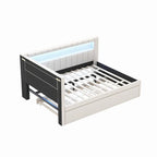 Lit plateforme rembourré avec ports USB et éclairage LED - Cadre de lit double/simple avec 2 tiroirs de rangement - Chambre à coucher moderne