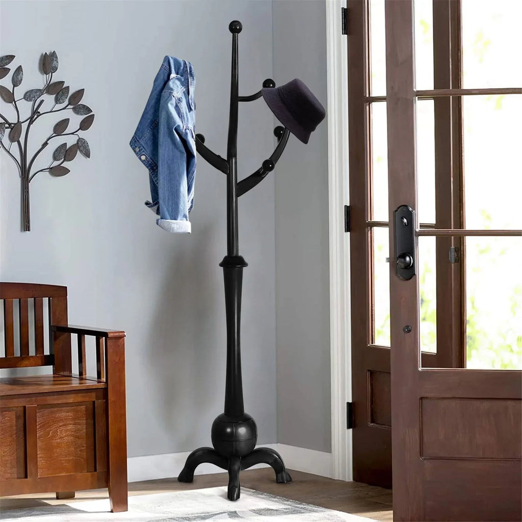Porte-manteau sur pied en bois d'hévéa à motif de branches d'arbre avec 8 crochets - 24,5 l x 70,87 h