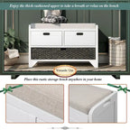Banc de rangement en bois avec 2 paniers tressés