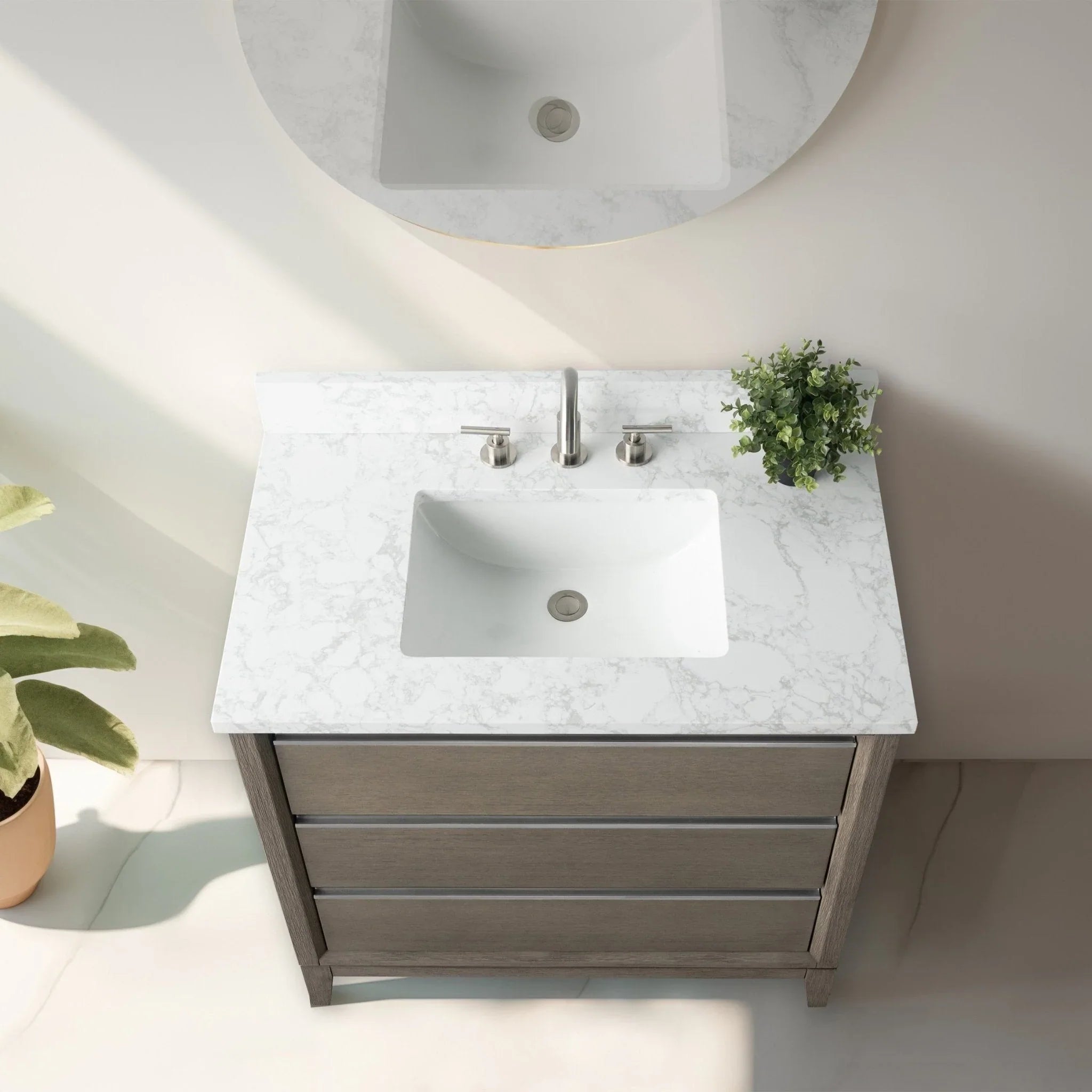 Meuble-lavabo Vanity Art avec évier en céramique et dessus en marbre reconstitué