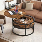 Table basse ronde relevable et extensible avec rangement dissimulé