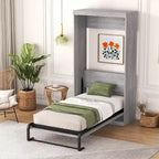Lit escamotable simple, se plie en armoire, gris