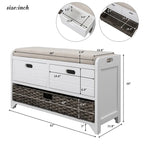 Banc de rangement en bois avec 2 paniers tressés
