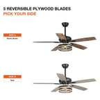Ventilatore da soffitto da 52 pollici Farmhouse Driftwood a 5 pale, nero, con gabbia, con telecomando
