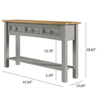Console de couloir rustique en pin massif, blanc cérusé / marron antique / gris cérusé / non peinte, 3 tiroirs