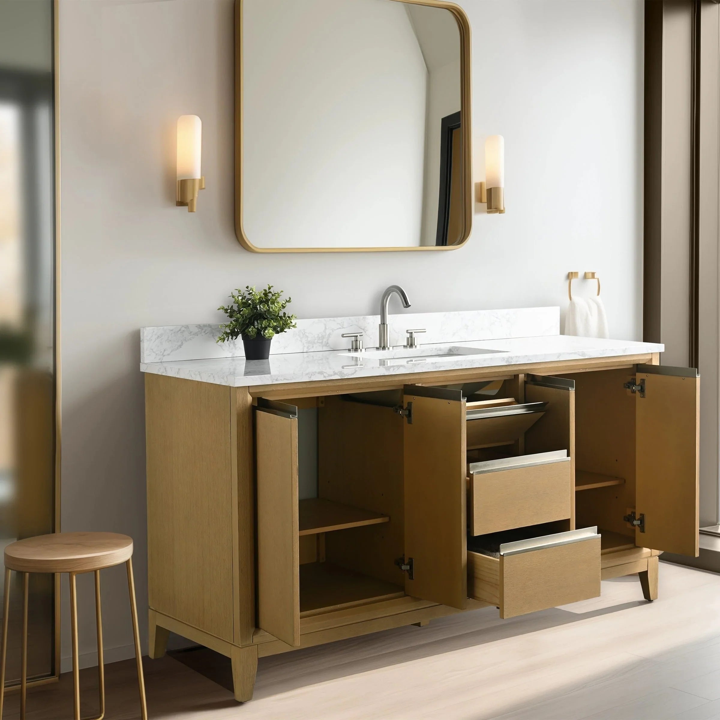 Meuble-lavabo Vanity Art avec évier en céramique et dessus en marbre reconstitué