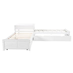 Lit plateforme en L moderne blanc de taille double avec lit gigogne et tiroirs pour chambre à coucher