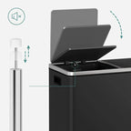 SONGMICS Pattumiera Doppia, 60L (2 x 30L) Cestino per la Raccolta Differenziata in Acciaio Inossidabile, Nero