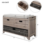 Banc de rangement en bois avec 2 paniers tressés