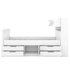 Lit plateforme capitaine double/grand avec 4 tiroirs et étagères de rangement, cadre de lit en bois massif avec tête de lit bibliothèque de rangement