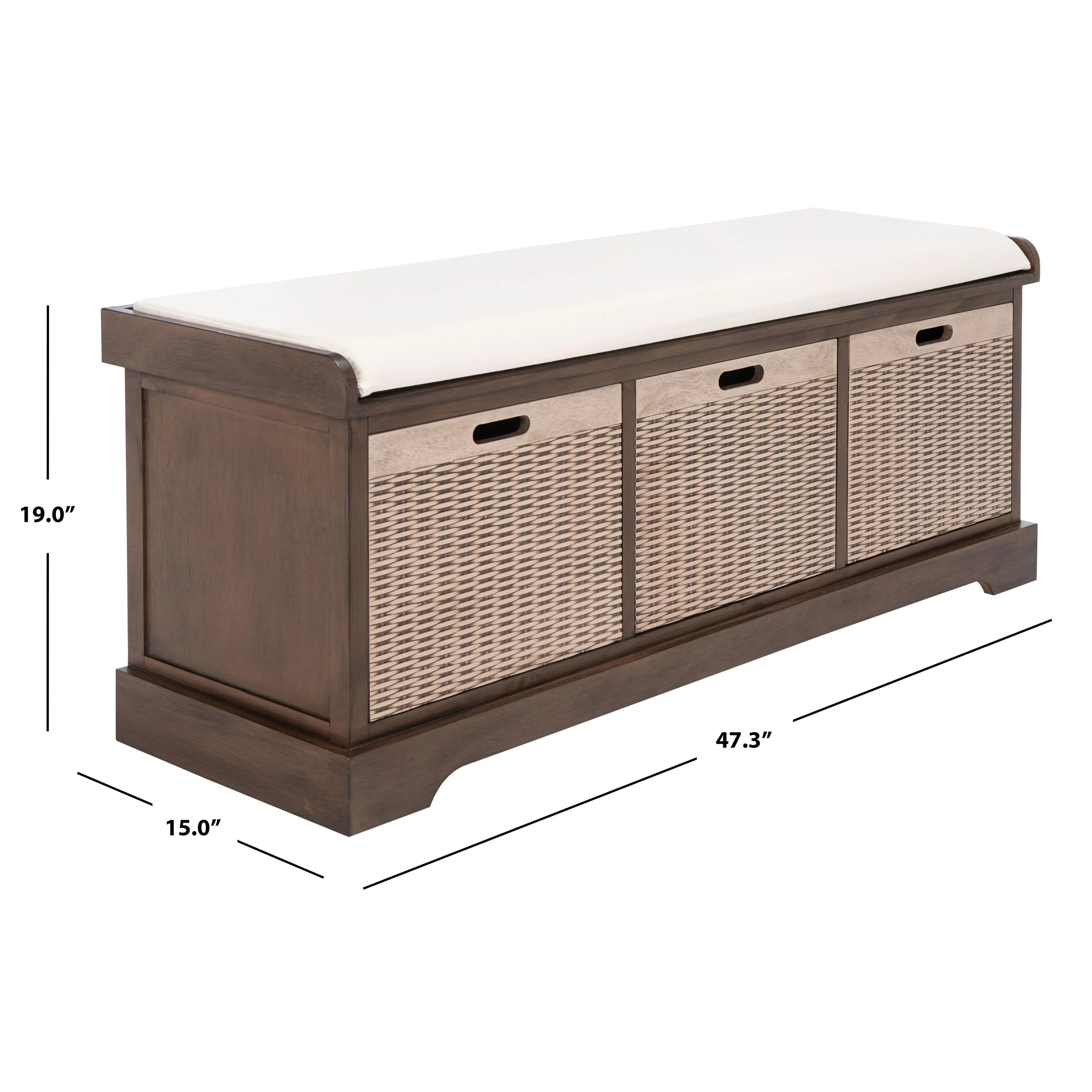 Banc de rangement SAFAVIEH Fiorello 3 tiroirs avec coussin - 47,3 L x 15 P x 19 H - 47Lx15Px19H