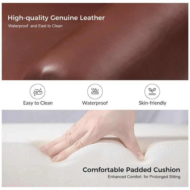 Canapé en cuir véritable de transition avec dossier capitonné